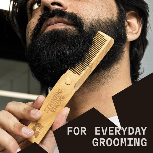 Striking Viking Folding Wooden Comb for Men - Sandalwood Mustache & Beard Grooming Comb