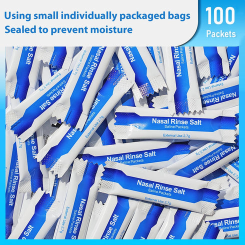 Packets 100 Packets Neti Pot Salt - Individually Wrapped Saline for Nasal Wash | Neti Pot Refill Kit| Effective Nasal