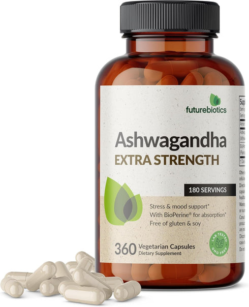 Futurebiotics Ashwagandha Extra Strength Stress & Mood Support with BioPerine, 360 Vegetarian Capsules