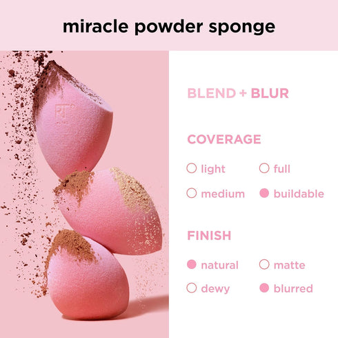 Real Techniques Miracle Powder Sponge, Makeup Blending Sponge for Powder Products, 2 Count