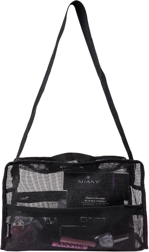 SHANY Collapsible Makeup Tools Travel Mesh Bag – Large See-Thru Tote with Zippered Pockets, Black