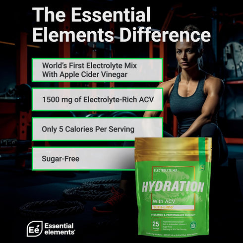 Essential Elements Hydration Packets, Yuzu Lime Pack, Sugar Free Electrolytes Powder, 25 Stick Packs