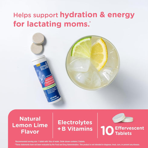 Mommy's Bliss Lactation Hydration Drink Tablets, Lemon Lime Flavor, Electrolytes + B Vitamins, 1 pack (10 Tablets)