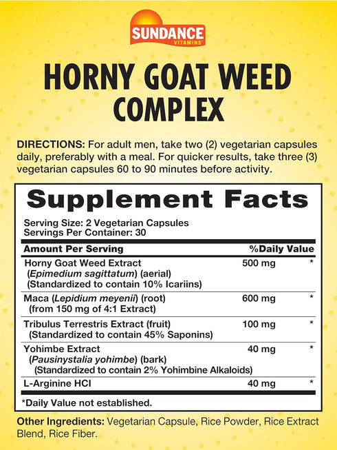 Horny Goat Weed Complex | 60 Capsules | Vegetarian, Non-GMO, and Gluten Free Supplement | by Sundance