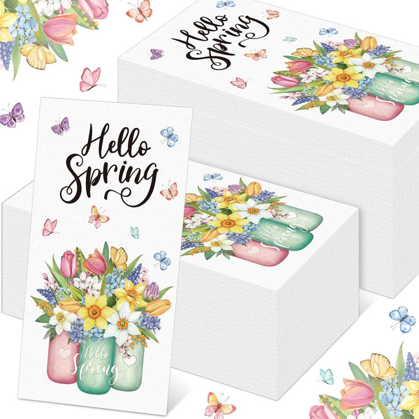 Jingmore 100 Pcs Spring Flora Guest Napkins Disposable Paper Bathroom Hand Towels Tulip