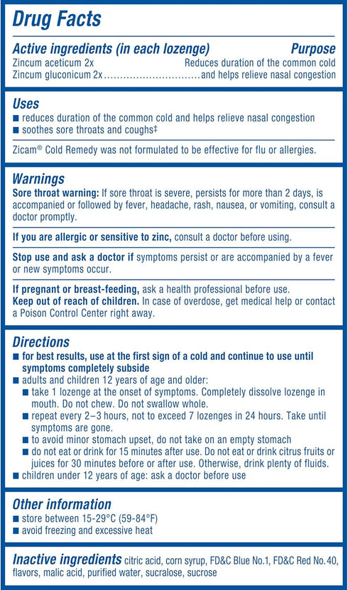 Zicam Cold Remedy Zinc Lozenges, Wild Cherry Flavor, Homeopathic, Soothes Sore Throat and Coughs, 25 Count