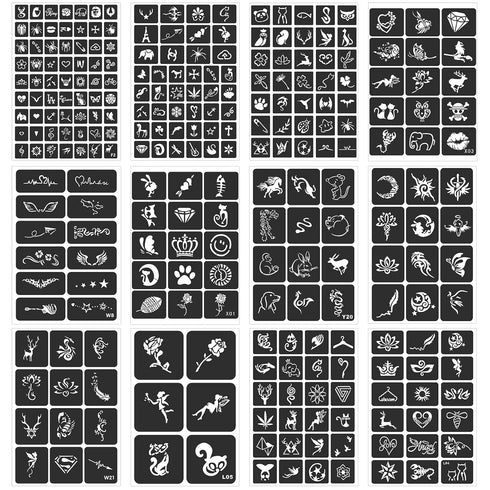 Tattoo Stencils For Kids Teens Adults - 24 Sheets Henna Tattoo Stencil Kit with 400 Designs