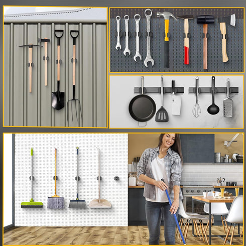 Upgraded Magnetic Broom and Mop Holder, Heavy Duty Wall Mount Organizer, No Drill, Space-Saving (Black, 2 Pcs)