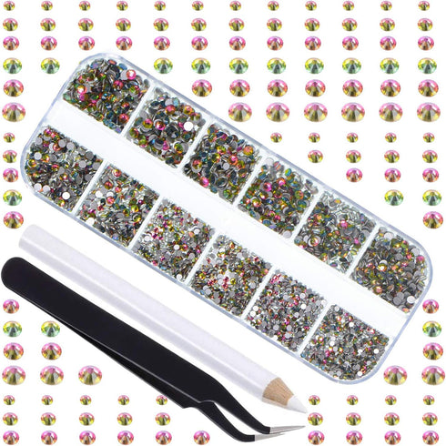 LPBeads 3456 Pieces Crystal Rhinestones - 6 Sizes Flat Back Round for Crafts Nails Art DIY