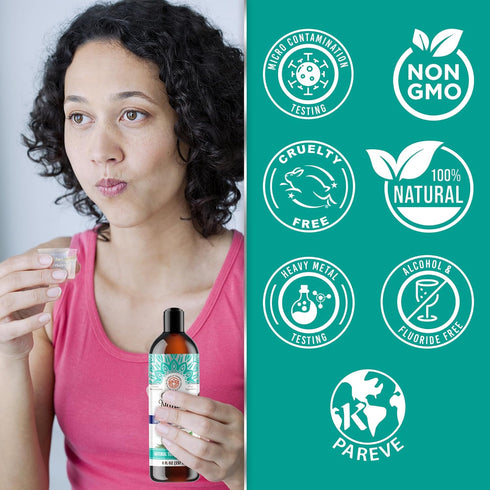 GuruNanda Coconut Oil Pulling Mouthwash (Mickey D), 8 oz, Fresh Breath & Whitening with 7 Essential Oils & Vitamins for