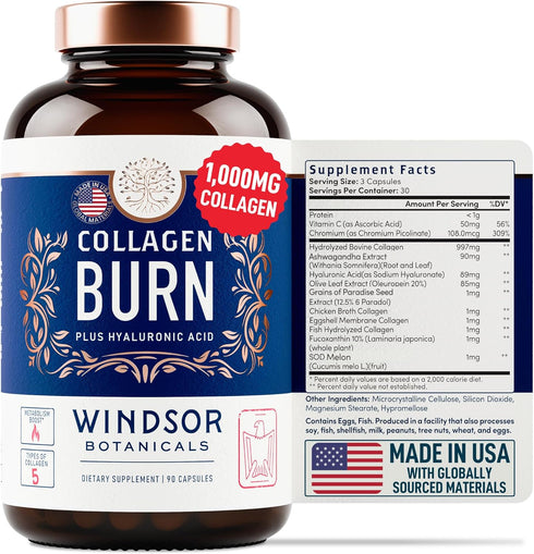 Thermogenic Multi Collagen Burn Capsules - Hydrating Beauty Collagen, Marine Collagen Supplements for Women and Men &