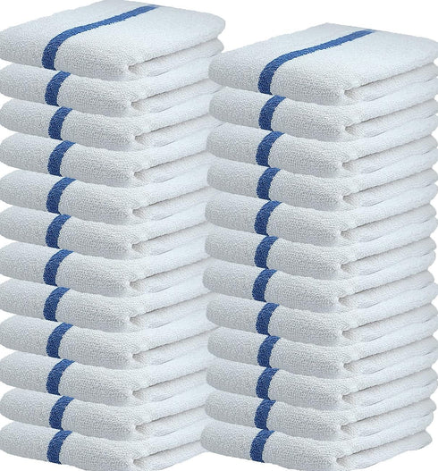 24 Blue Stripe Cleaning Towels, 16x19 Bar Mop Dish Towels, 30oz Commercial Grade Cotton for Home and Restaurant
