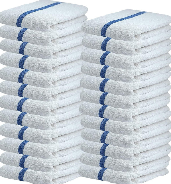 24 Blue Stripe Cleaning Towels, 16x19 Bar Mop Dish Towels, 30oz Commercial Grade Cotton for Home and Restaurant