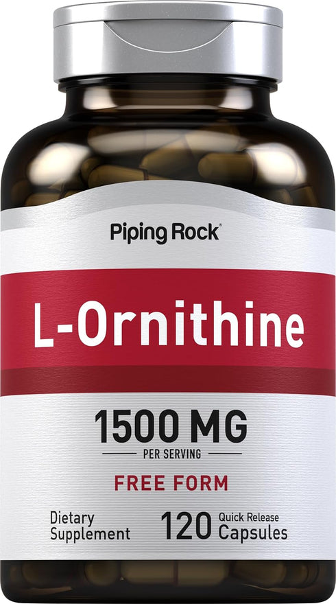 Piping Rock L-Ornithine 1500 mg - 120 Non-GMO Gluten Free Capsules - Free Form Supplement for Muscle Support