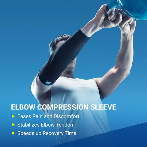 LP SUPPORT 668 Elbow Compression Sleeve Brace - Tennis and Golfer’s Elbow, Tendonitis - For Workouts, Sports & Weightlifting - for Pain Relief Men & Women (Black - L) (Pack of 1)