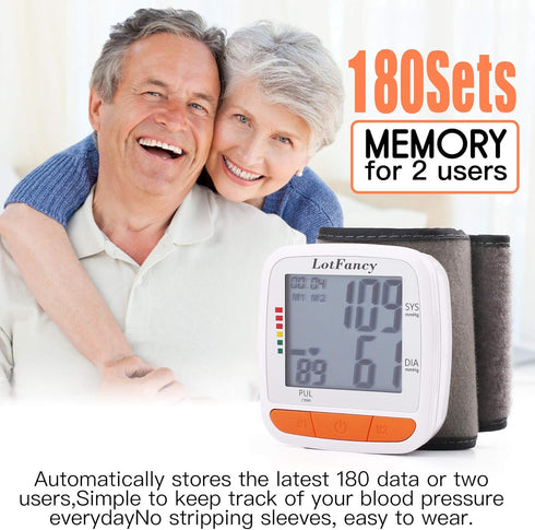 LotFancy Wrist Blood Pressure Monitor, Adjustable Cuff (4.9”-8.1”), 2 Users, Digital BP Monitor
