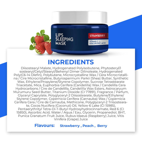 Lip Sleeping Mask with Hyaluronic Acid & Vitamin C - Nourish & Hydrate Dry Lips with Lip Balm - Overnight Lip Mask Moisturizer for Skin Care - Strawberry
