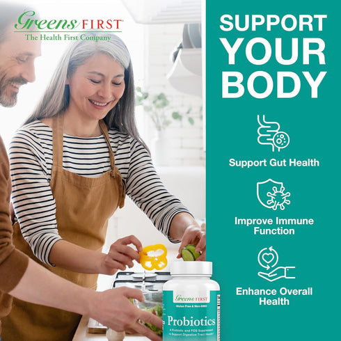 Greens First Probiotics - 20 Billion CFU with FOS Soluble Fiber, 30 Servings for Gut and Digestive Health