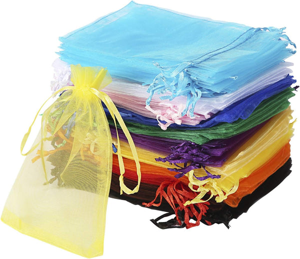 Bouraw 120Pcs Organza Bags, 4x6 Inches with Drawstring, Mixed Color Jewelry Pouches for Wedding Party Christmas Favors