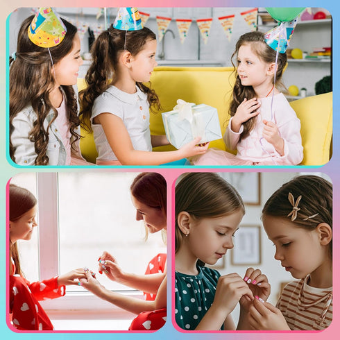 Rain Bingo 72 Pieces False Nails for Kids, Unicorn Short Fake Artificial Full Cover Nail Art Kits with Glue Tabs