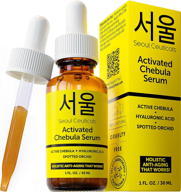 SeoulCeuticals Chebula Active Serum for Face - Korean Skin Care Anti-Aging with Hyaluronic Acid, 1oz