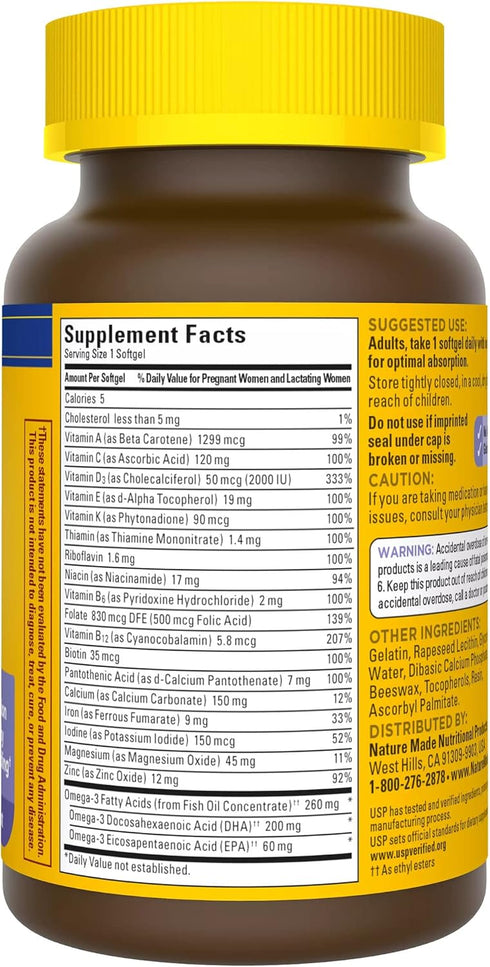 Nature Made Postnatal Multivitamin + DHA 200 mg, 60 Softgels - Vitamins & Nutrients for Breastfeeding Moms & Babies,