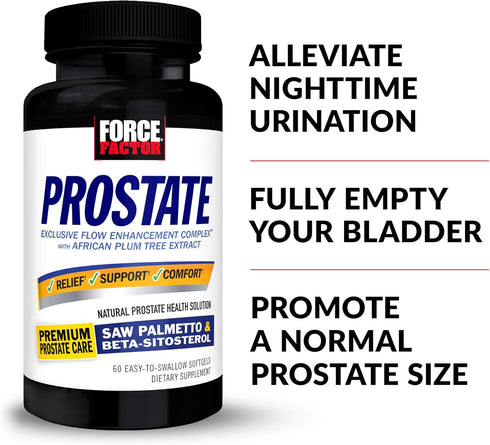 Force Factor Prostate Supplement for Men, Saw Palmetto and Beta Sitosterol for Prostate Health, 60 Count (Pack of 2)