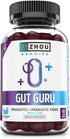 Zhou Nutrition Gut Guru - 60 Count, 2 in 1 Probiotic and Prebiotic Gummies for Digestive Health, Vegan, Gluten Free
