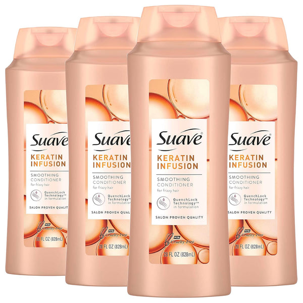 Suave Professionals Smoothing Conditioner, 28 Ounce (Pack of 4) | Keratin Infusion for Dry Hair, 48-Hour Frizz Control