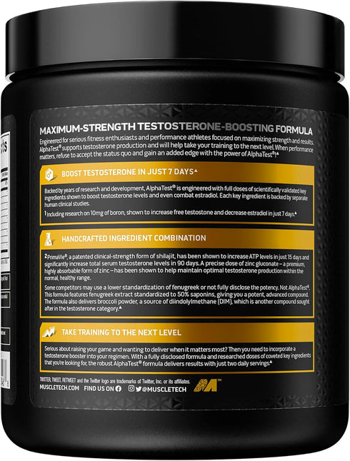 MuscleTech AlphaTest Testosterone Booster for Men - Tribulus Terrestris & Boron Supplement, Max-Strength ATP & Test