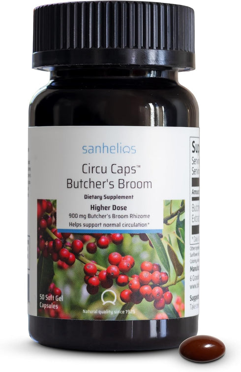 Sanhelios Circu Caps, Higher Dose Max Potency Butcher's Broom Extract 100mg, 50 Capsules, Herbal Support Supplement
