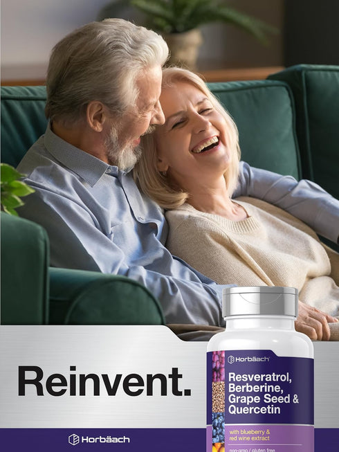 Horbaach Resveratrol Berberine Grape Seed & Quercetin with Blueberry & Red Wine Extract, 120 Capsules, Non-GMO, Gluten