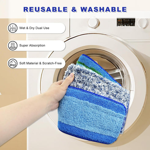 6 Pack Microfiber Cleaning Replacement Pad for Bona Mop, Washable Reusable for Hardwood Floor, 2 Deep Cleaning + 2