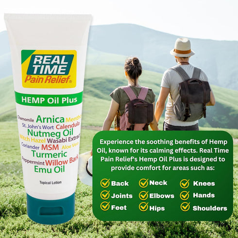 Real Time Pain Relief Hemp Oil Plus, 4oz Tube, Advanced Formula with 19 Natural Ingredients