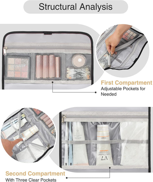 Relavel Travel Toiletry Bag for Men, Hanging Makeup Organizer for Women, Large Capacity Travel Kit Shaving Bag - Black