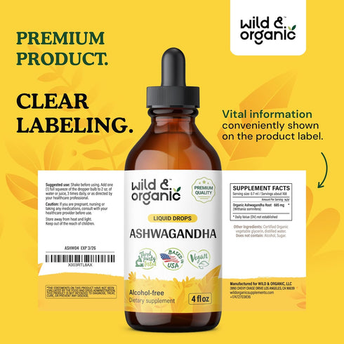 Ashwagandha Drops - Organic Ashwagandha Root Mood Support Supplement - Liquid Ashwagandha for Calm Mind - 4 fl oz