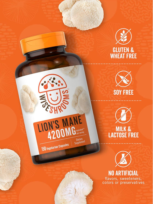 Carlyle Lions Mane Supplement Capsules 4200 mg | 150 Count | Vegetarian, Non-GMO, Gluten Free Wiseshrooms