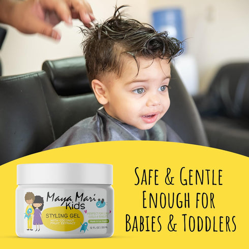 Kids Hair Styling Gel with Coconut Extract - Safe & Gentle Baby Hair Gel, Sulfate-Free for Boys & Girls, 12 oz