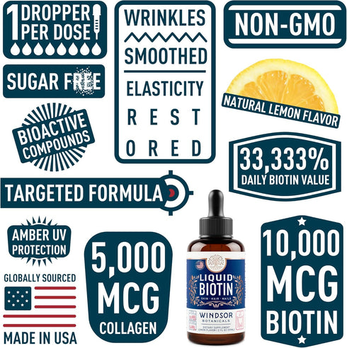 Liquid Biotin for Hair Growth, 10,000mcg Collagen 5,000mcg, Extra Strength Liquid Drops for Women, 2oz