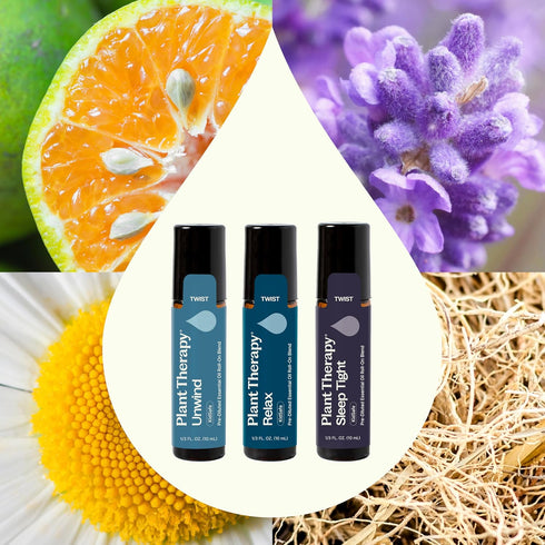 Set 10 mL (1/3 oz) Plant Therapy Sleep Easy Essential Oil Roll On Blend Each of Relax, Sleep Tight & Unwind, Pure