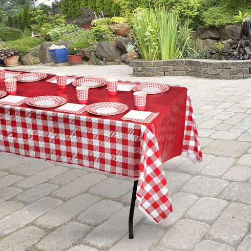 Hammont Picnic Cups – 9 oz Gingham BBQ Party Supplies - Red & White Checkered Disposable Paper Cups (50 Pack)
