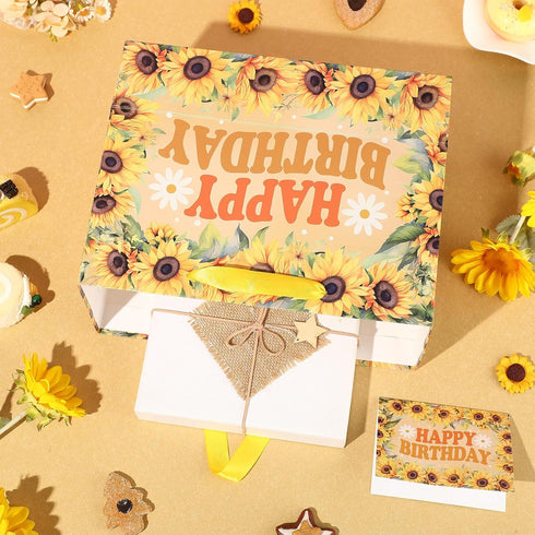 Wauprant Large Sunflower Birthday Gift Bag for Girls Women Yellow Floral Happy Birthday Gift Bag with Wrapping Paper