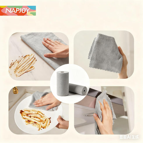 Napjoy 75PK 12" 12", Microfiber Cleaning Cloth Roll, Easy Tear Away Reusable Paper Towels, x Lint-Free and Scratch-Free