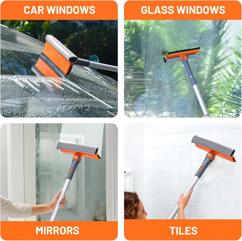 eazer Window Cleaning Squeegee Kit, 2-in-1 Rotatable Squeegee with Extension Pole for Shower/Windshield Cleaning