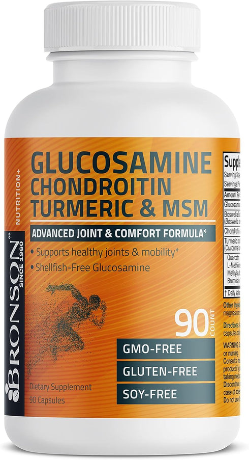 Bronson Glucosamine Chondroitin Turmeric & MSM Advanced Joint & Cartilage Formula, Non-GMO, 90 Capsules