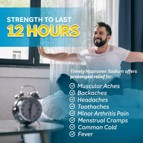 Timely Naproxen Sodium 220 mg 300 Caplets - Compared to the Active Ingredients in All Day Strong Aleve - For Pain Relief, Fever Reducer, Minor Arthritis Pain Reliever, Menstrual Cramp Relief, Backache
