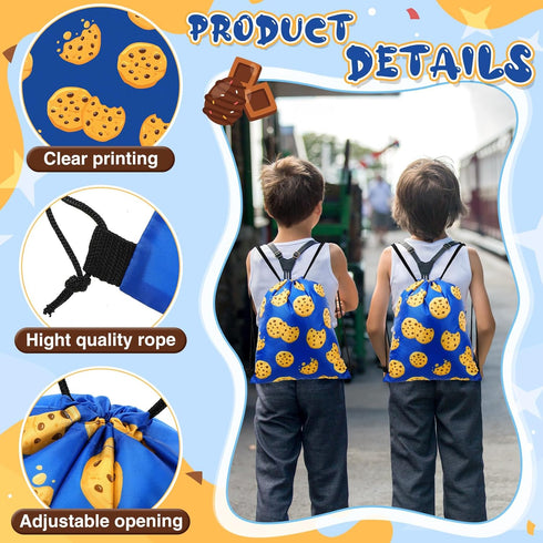 Yiyiring 16 Pcs Cookies Drawstring Gift Bags Cookies Party Favor Bags for Chocolate Chip Cookie and Milk Theme Birthday