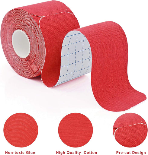 MUEUSS Kinesiology Tape Precut Strips, Waterproof Elastic Cotton Athletic Tape for Muscle Pain Relief (6 rolls