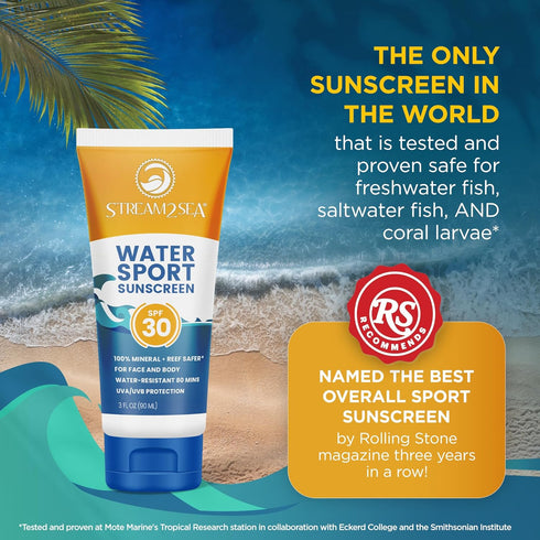 STREAM 2 SEA SPF 30 Biodegradable Mineral Sunscreen, 3 Fl oz Non-Greasy and Moisturizing