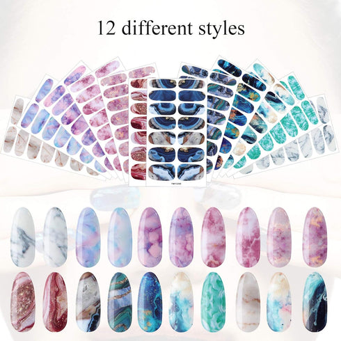 Maitys 168 Pcs 12 Sheets Full Wrap Nail Stickers Polish Strips Gradient Glitter Self Adhesive Gel Nail Strips